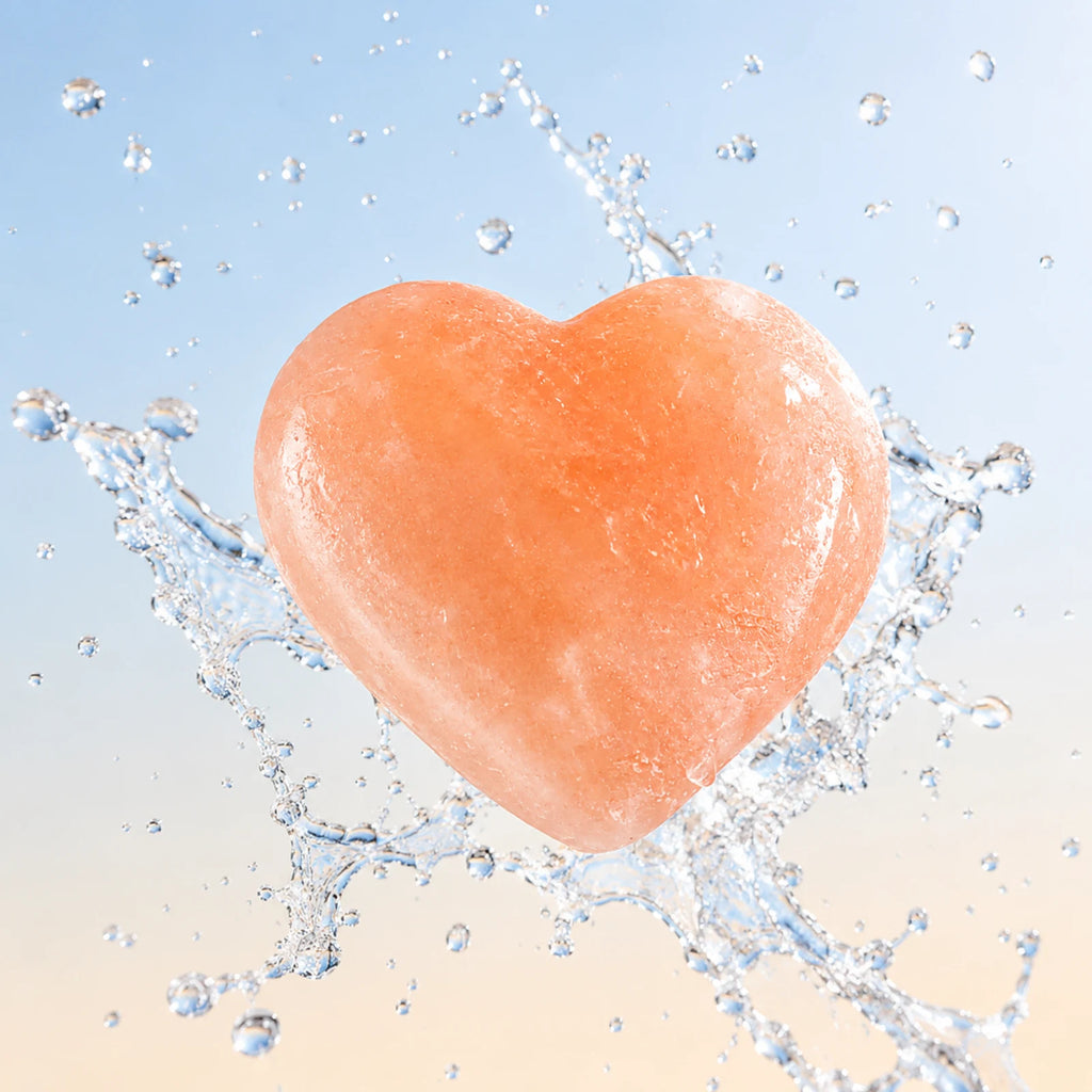 Himalájská sůl Kōji Salt Bar ve tvaru srdce ve spršce vody