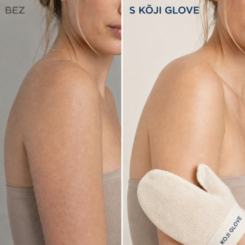 Rameno před použitím a po použití rukavice Kōji Glove